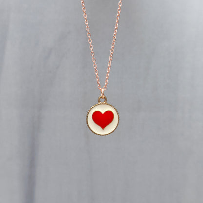 Red Heart Coin Rose Golden Christmas Pendant Set (Necklace & Earrings)