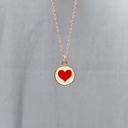 Red Heart Coin Rose Golden Christmas Pendant Set (Necklace & Earrings)