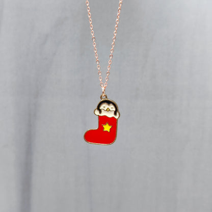 Cute Penguin Stocking Rose Golden Christmas Charm Necklace