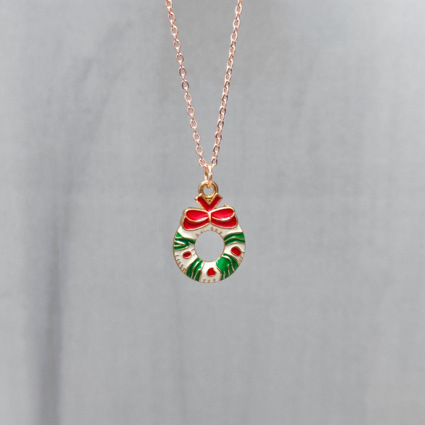 Wreath Rose Golden Christmas Charm Necklace