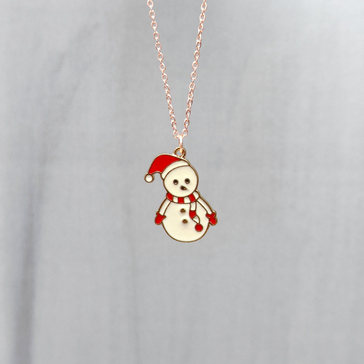 Chonky Snowman Rose Golden Christmas Pendant Set (Necklace & Earrings)