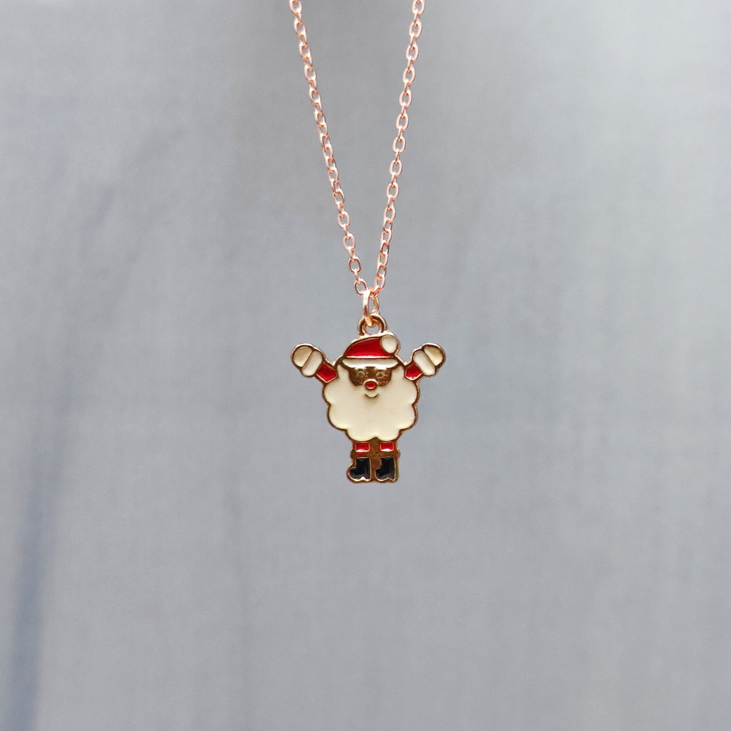 Cheering Santa Claus Rose Golden Christmas Charm Necklace