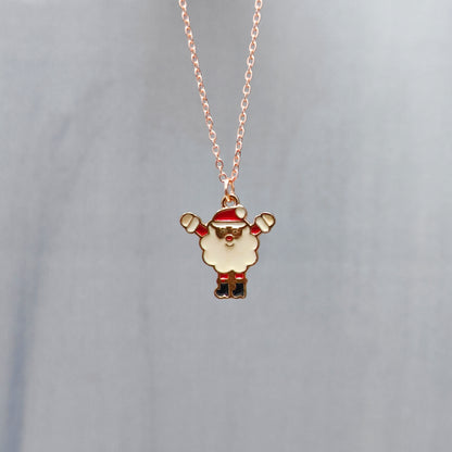 Cheering Santa Rose Golden Christmas Pendant Set (Necklace & Earrings)