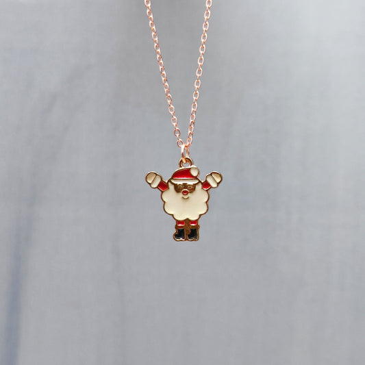 Cheering Santa Rose Golden Christmas Pendant Set (Necklace & Earrings)