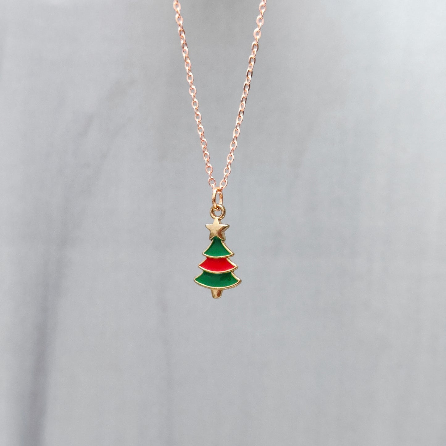 Mini Xmas Tree Rose Golden Christmas Pendant Set (Necklace & Earrings)
