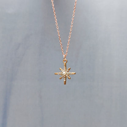 Studded Snowflake Rose Golden Christmas Pendant Set (Necklace & Earrings)