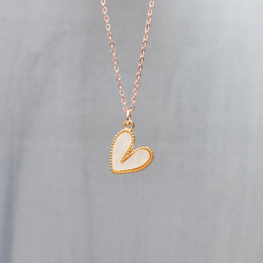 Pearl-Finish White Heart Rose Golden Christmas Charm Necklace
