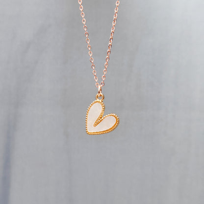 Pearl-Finish White Heart Rose Golden Christmas Pendant Set (Necklace & Earrings)