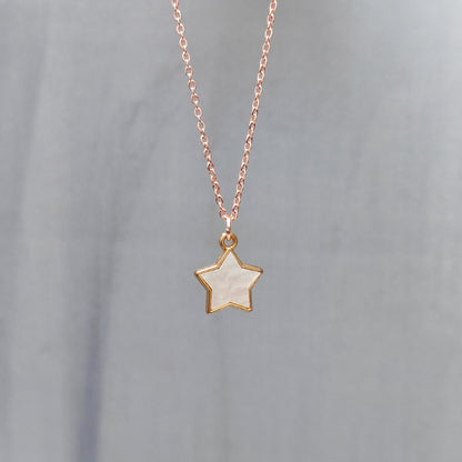 Pearl-Finish White Star Rose Golden Christmas Charm Necklace