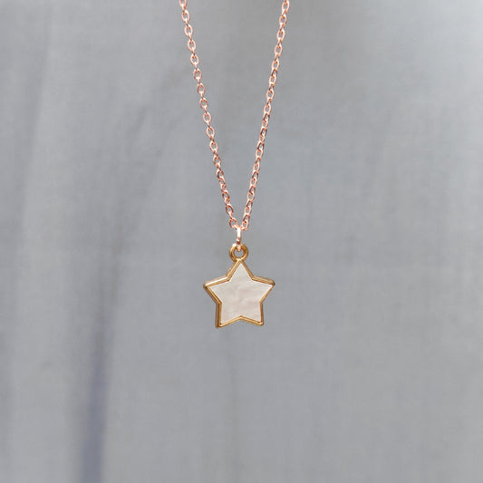 Pearl-Finish White Star Rose Golden Christmas Pendant Set (Necklace & Earrings)