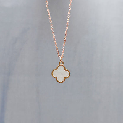 Pearl-Finish Clover Shell Rose Golden Christmas Charm Necklace