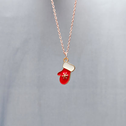 Snowflake Glove Rose Golden Christmas Pendant Set (Necklace & Earrings)