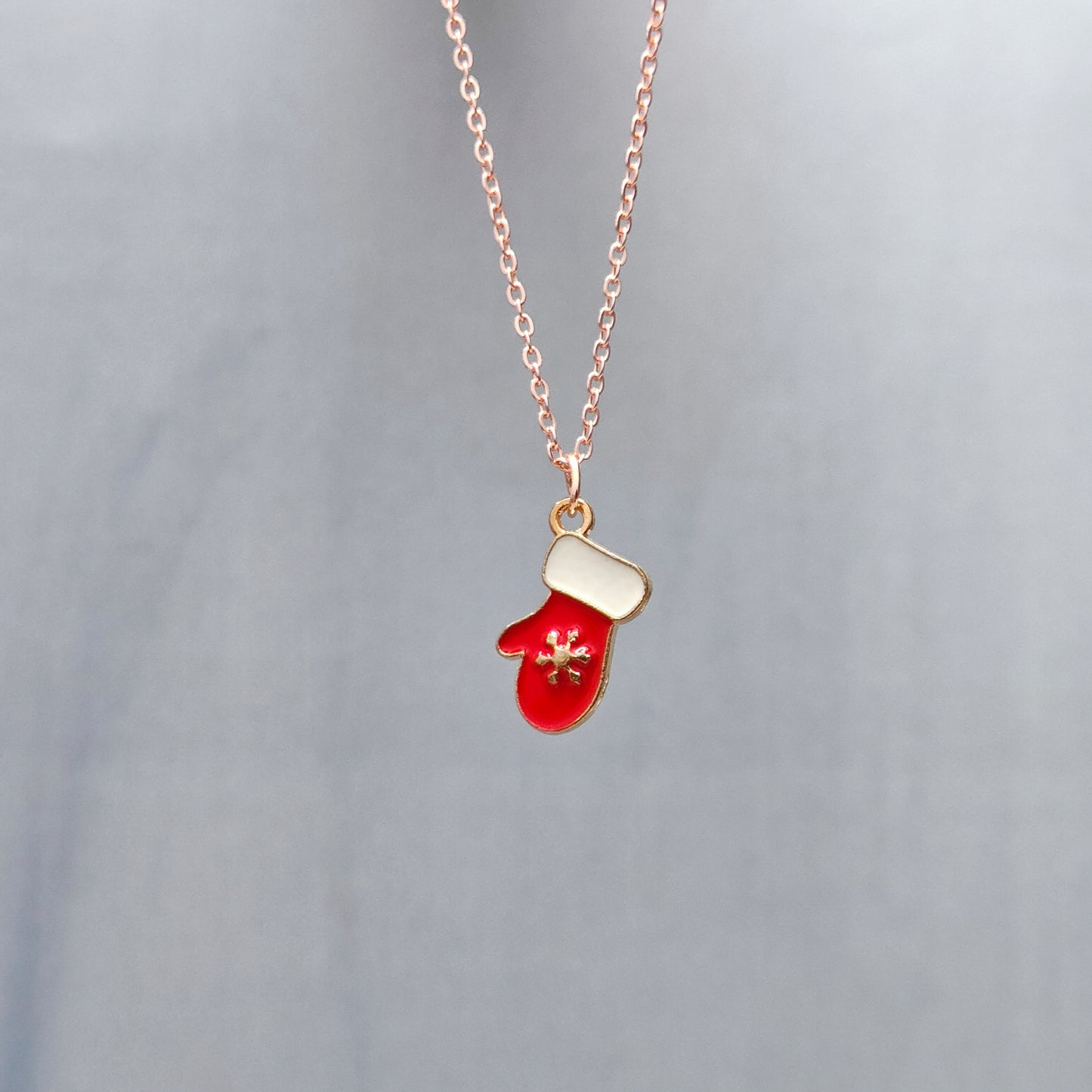 Snowflake Glove Rose Golden Christmas Charm Necklace