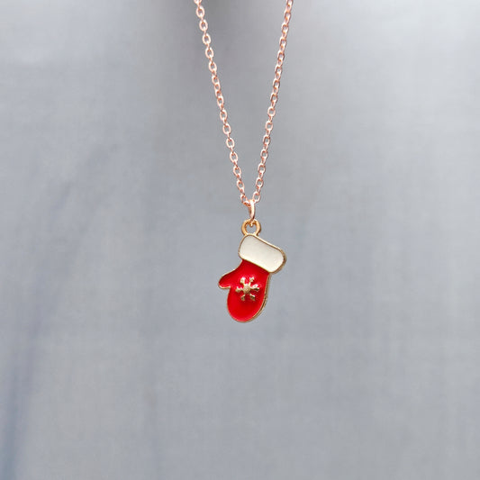 Snowflake Glove Rose Golden Christmas Charm Necklace