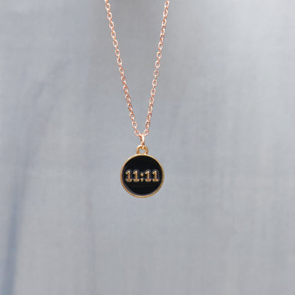 Manifest Black 11:11 Coin Rose Golden Christmas Pendant Set (Necklace & Earrings)