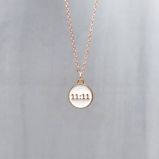 Manifest White 11:11 Coin Rose Golden Christmas Charm Necklace