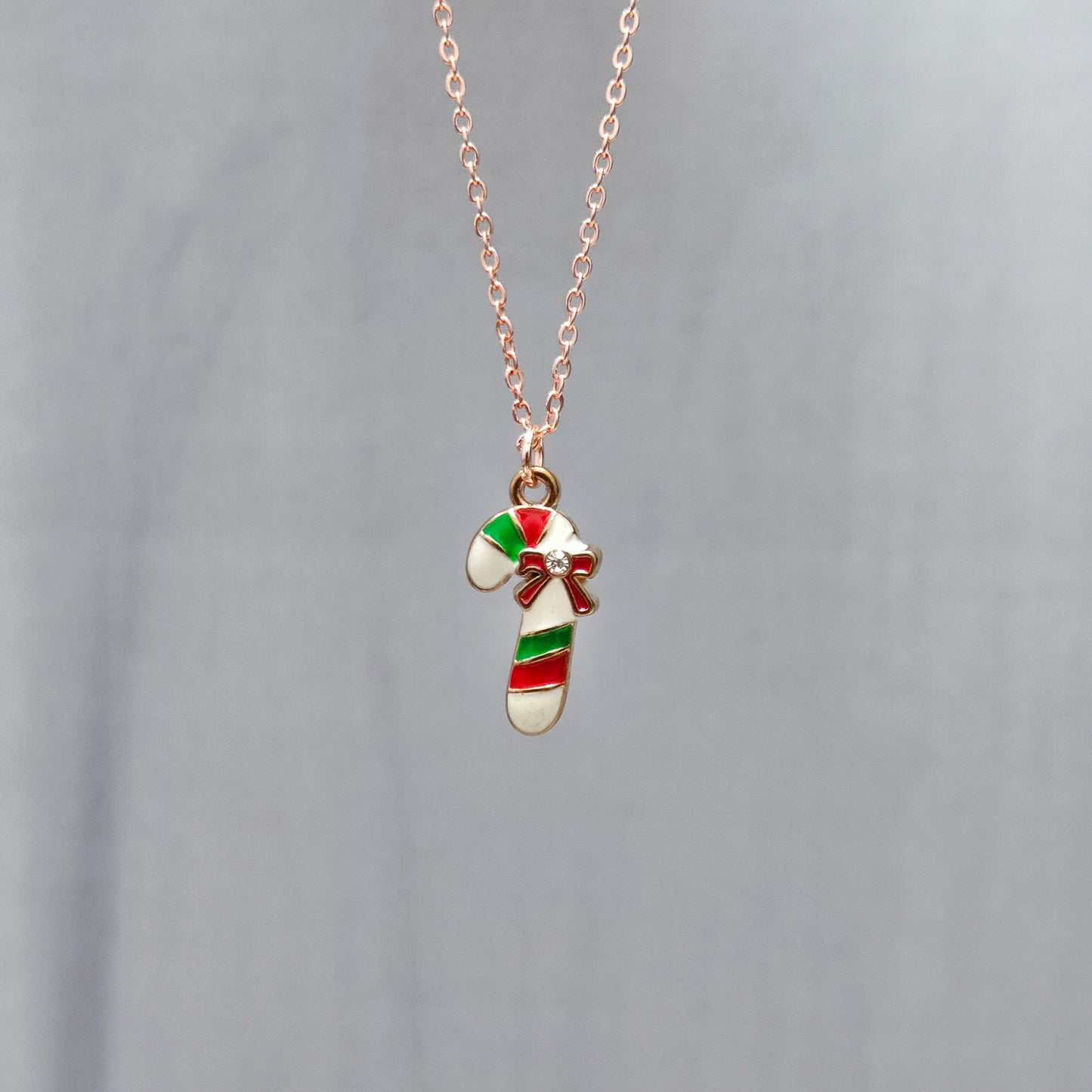 Candycane Rose Golden Christmas Pendant Set (Necklace & Earrings)