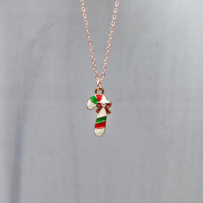 Candycane Rose Golden Christmas Pendant Set (Necklace & Earrings)