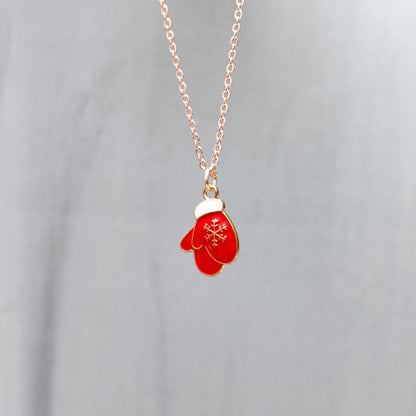 Double Snowflake Gloves Rose Golden Christmas Charm Necklace