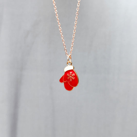 Double Snowflake Gloves Rose Golden Christmas Pendant Set (Necklace & Earrings)
