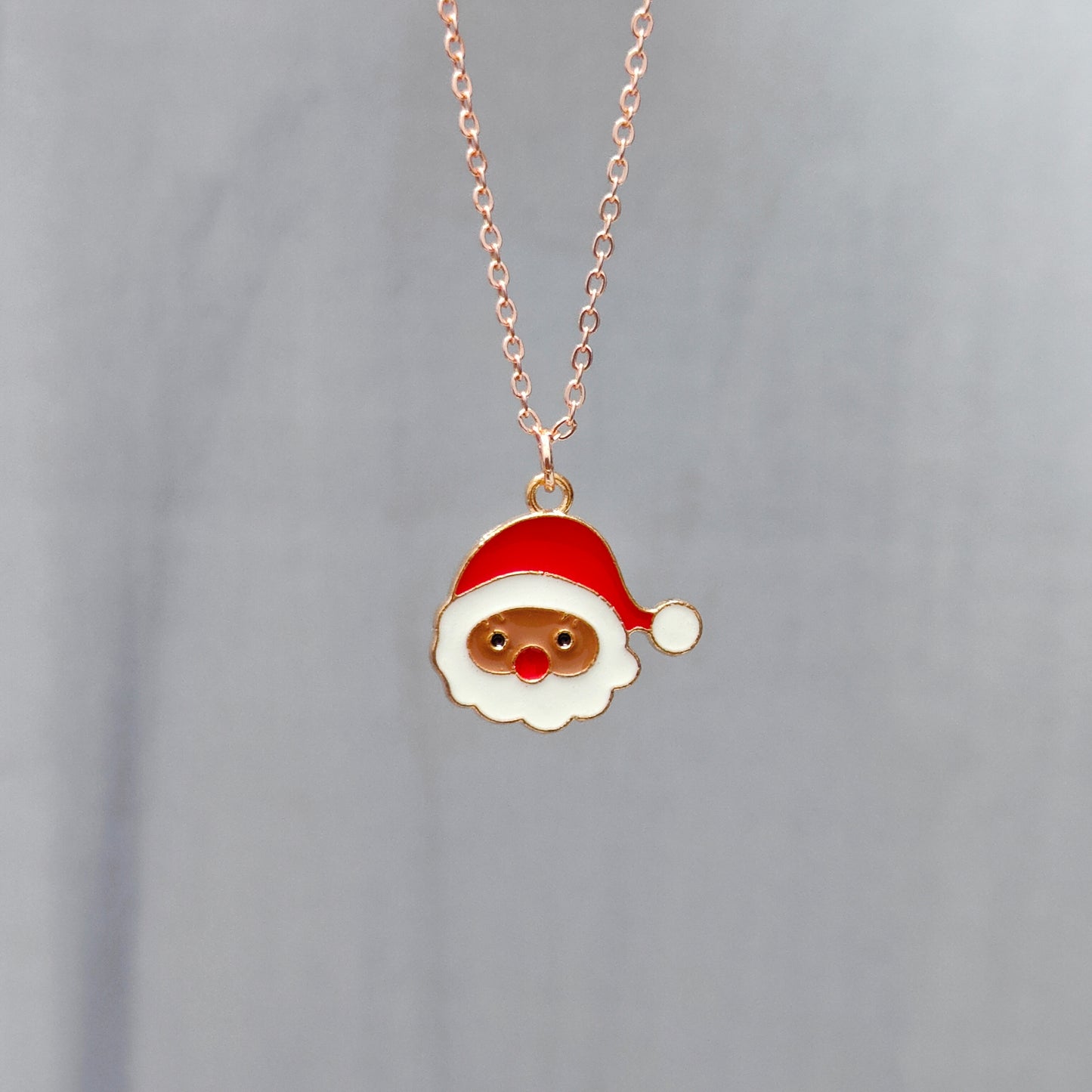 Cute Santa Face Rose Golden Christmas Pendant Set (Necklace & Earrings)