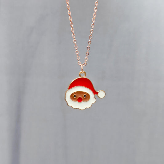 Cute Santa Face Rose Golden Christmas Pendant Set (Necklace & Earrings)