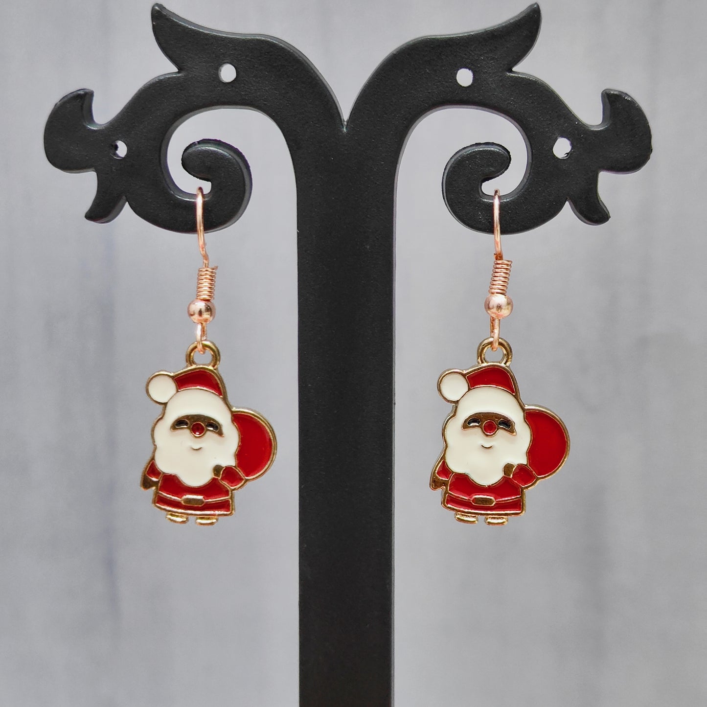Cute Mini Santa Claus Rose Golden Christmas Earrings