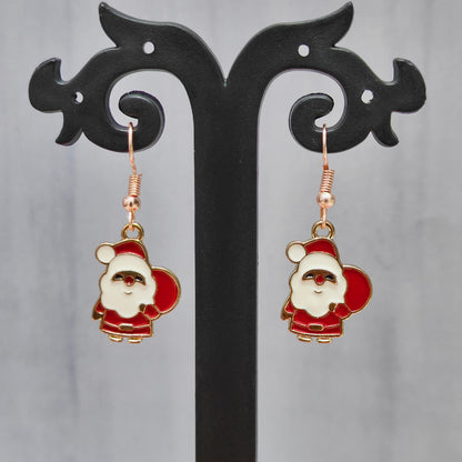 Cute Mini Santa Claus Rose Golden Christmas Earrings