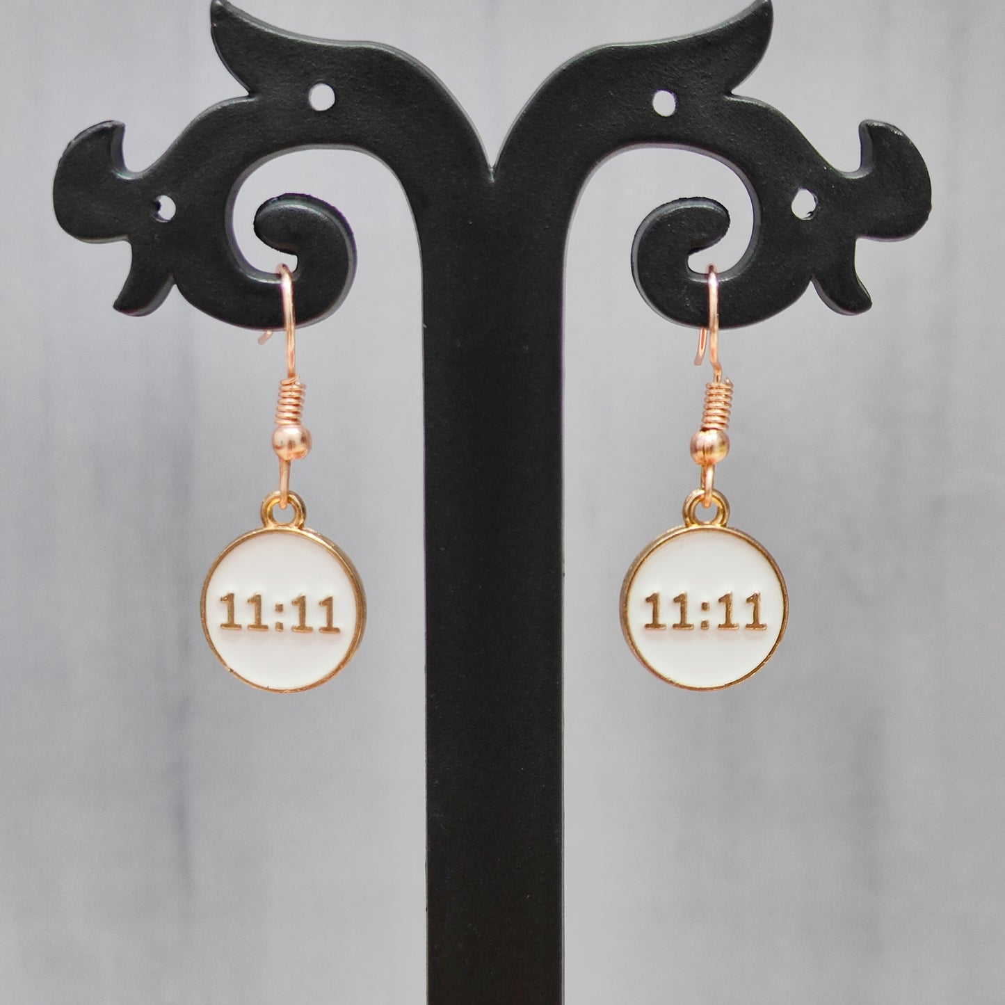 Manifest White 11:11 Coins Rose Golden Christmas Earrings