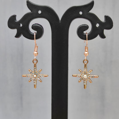 Studded Snowflake Rose Golden Christmas Earrings