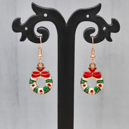 Wreath Rose Golden Christmas Earrings