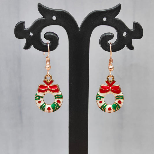 Wreath Rose Golden Christmas Earrings