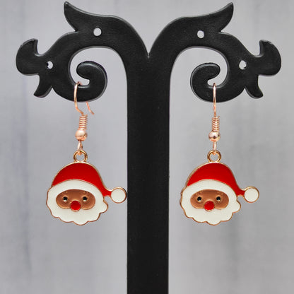 Cute Santa Face Rose Golden Christmas Pendant Set (Necklace & Earrings)