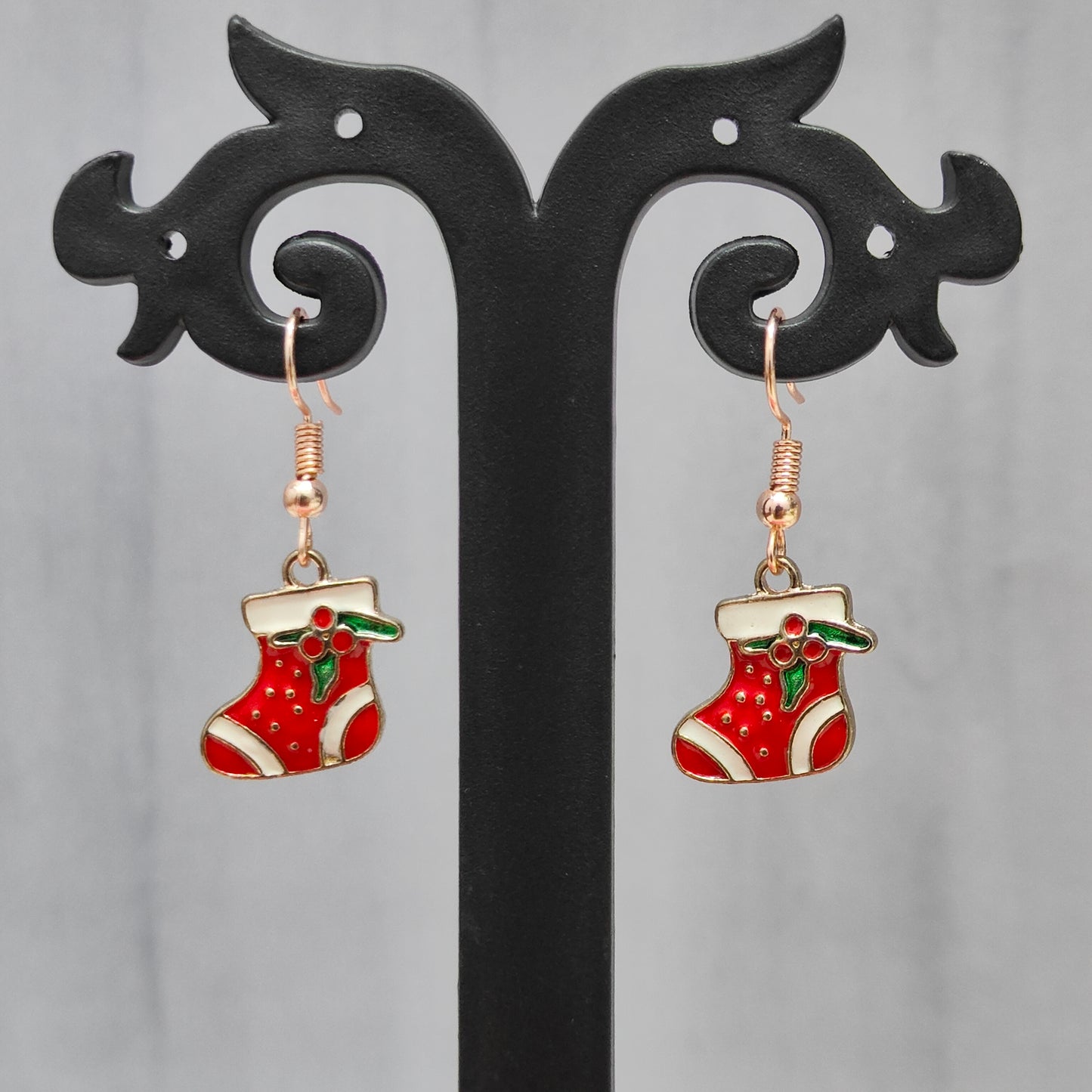 Mini Xmas Sock Rose Golden Christmas Earrings