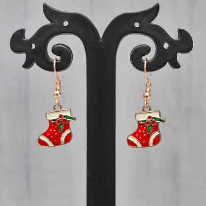 Mini Xmas Sock Rose Golden Christmas Pendant Set (Necklace & Earrings)