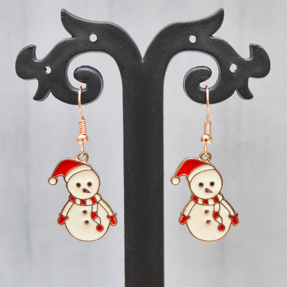 Chonky Snowman Rose Golden Christmas Earrings