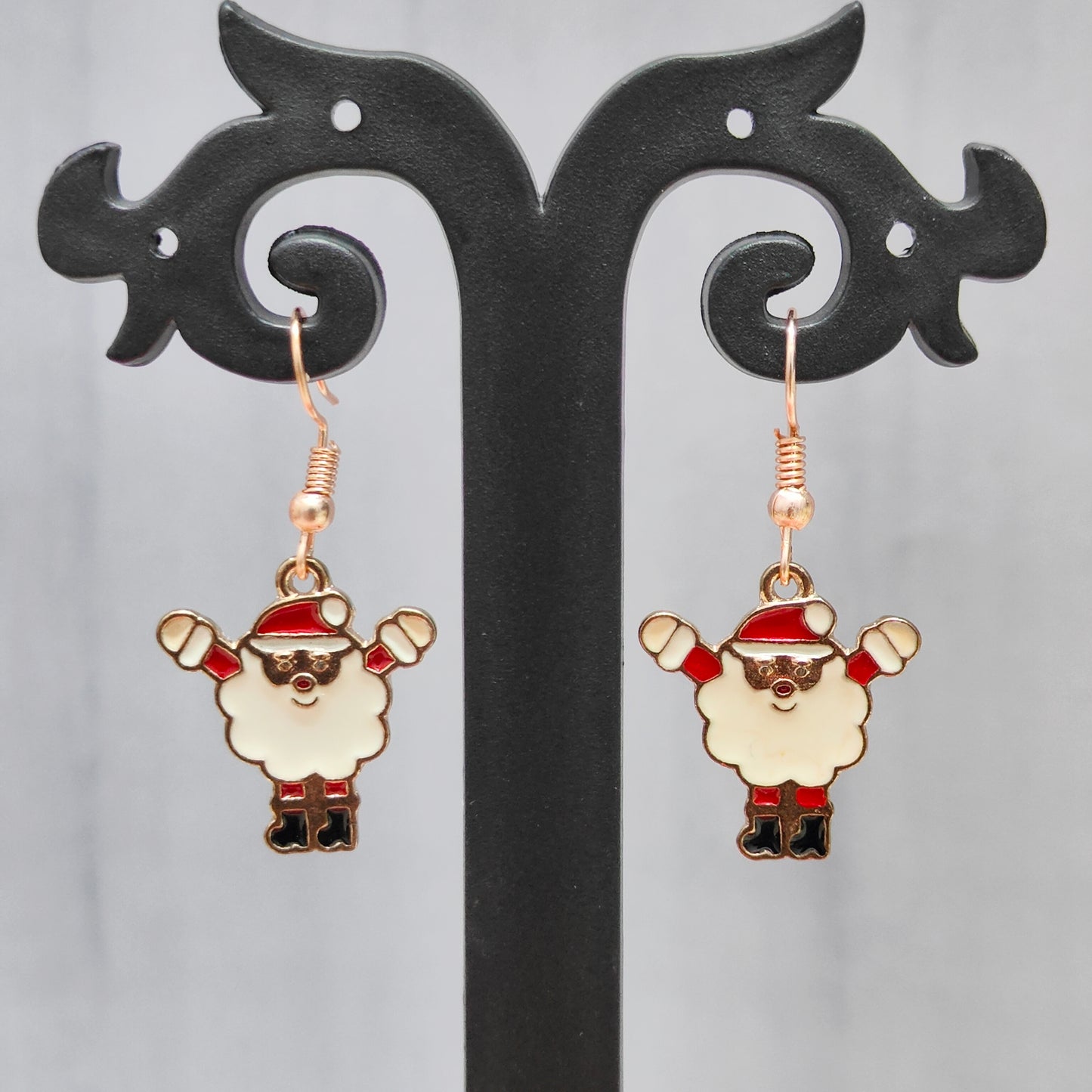 Cheering Santa Rose Golden Christmas Earrings
