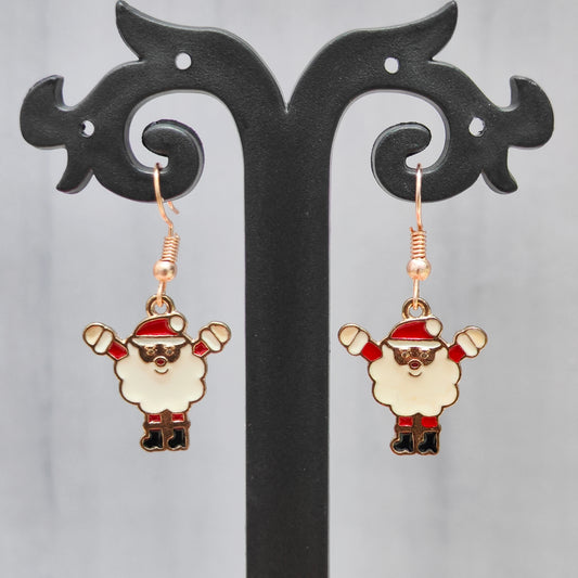 Cheering Santa Rose Golden Christmas Earrings
