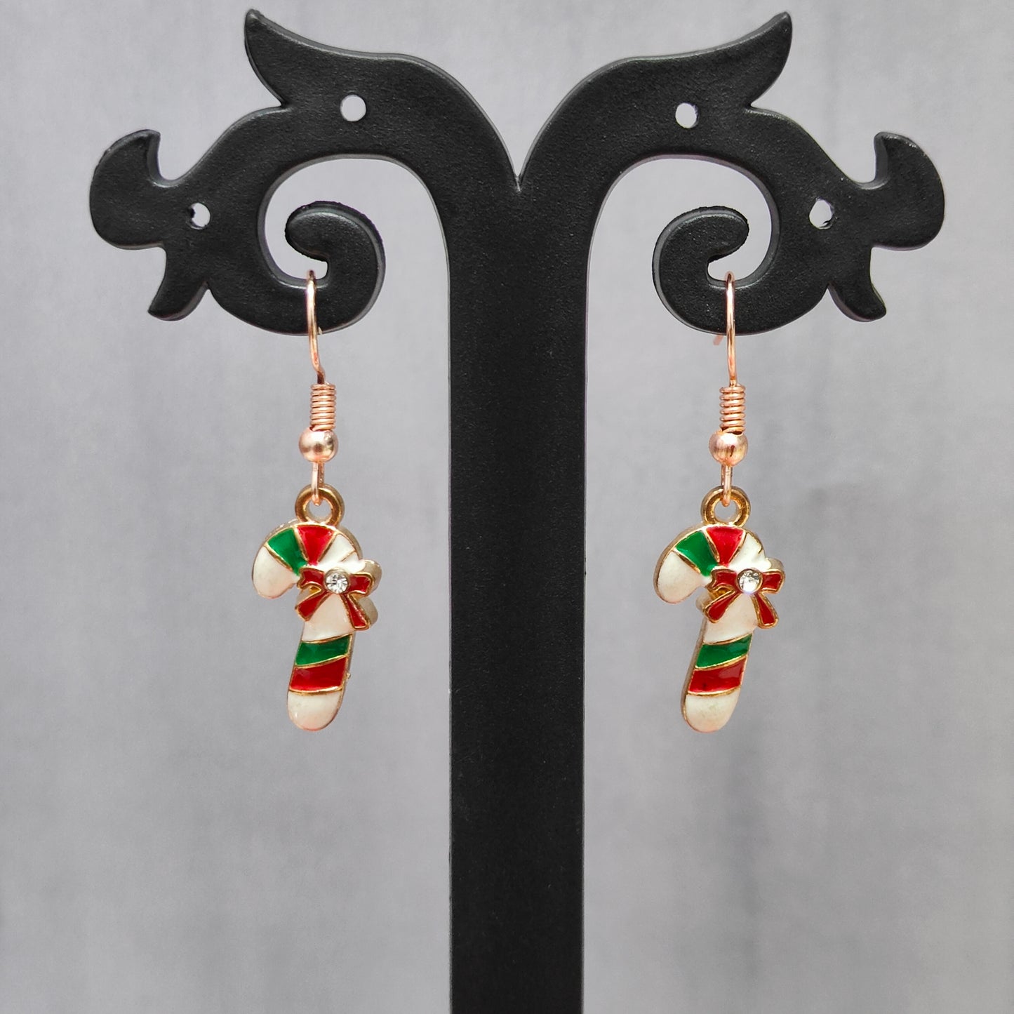 Candycane Rose Golden Christmas Earrings