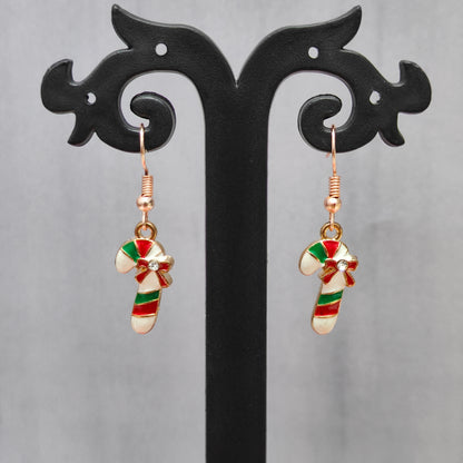 Candycane Rose Golden Christmas Earrings