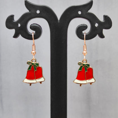 Double Jingle Bells Rose Golden Christmas Earrings