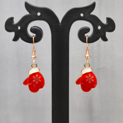 Double Snowflake Gloves Rose Golden Christmas Earrings
