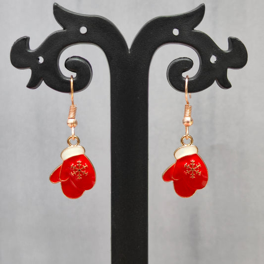 Double Snowflake Gloves Rose Golden Christmas Earrings