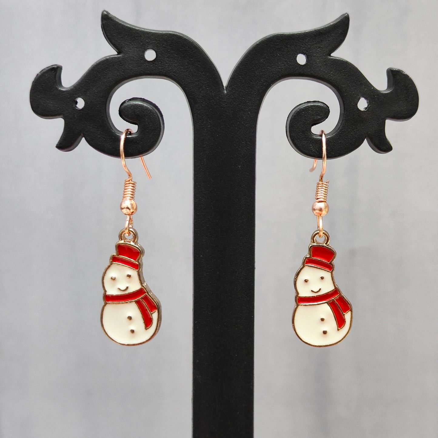 Mini Smiling Snowman Rose Golden Christmas Pendant Set (Necklace & Earrings)