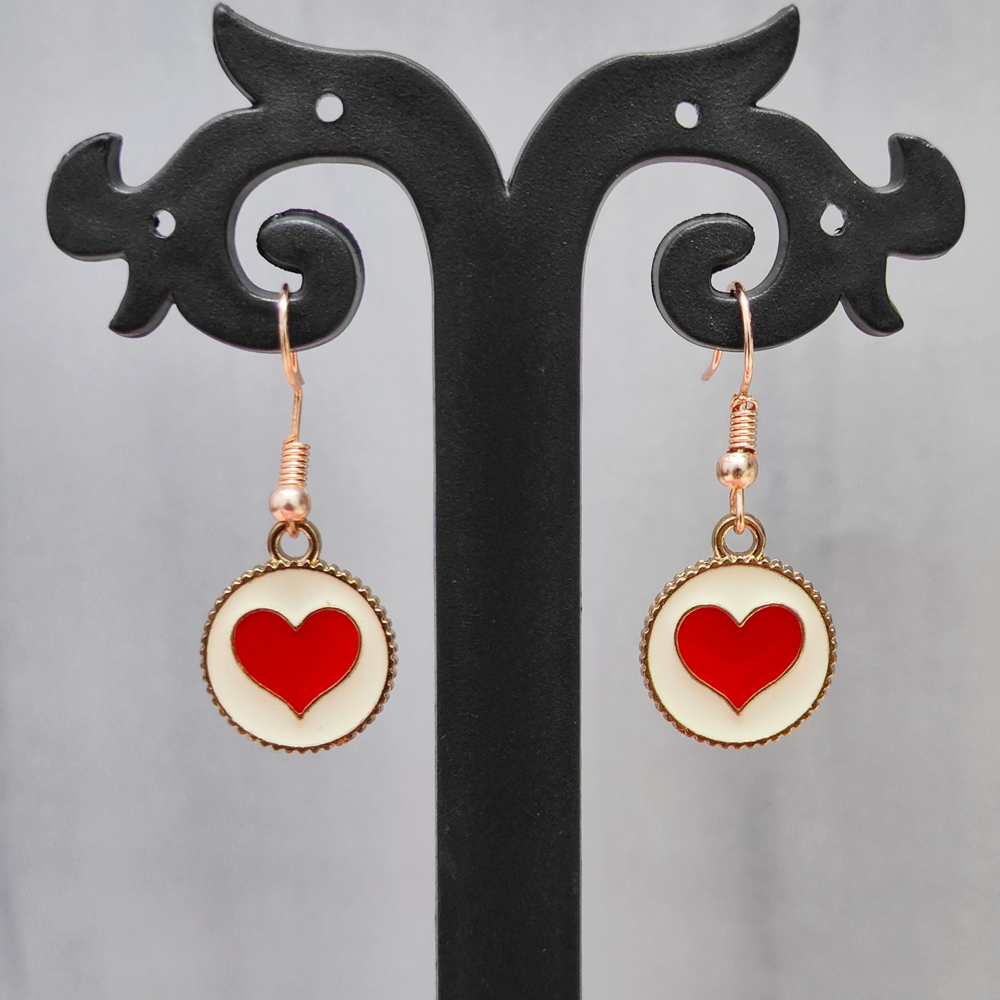 Red Heart Coin Rose Golden Christmas Pendant Set (Necklace & Earrings)