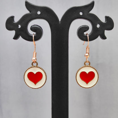 Red Heart Coin Rose Golden Christmas Pendant Set (Necklace & Earrings)