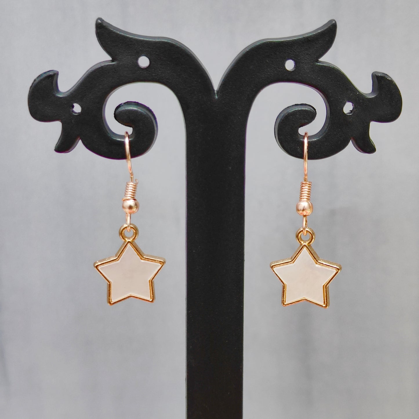 Pearl-Finish White Star Rose Golden Christmas Earrings