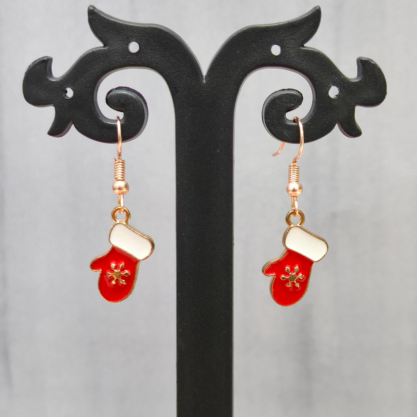 Snowflake Glove Rose Golden Christmas Earrings