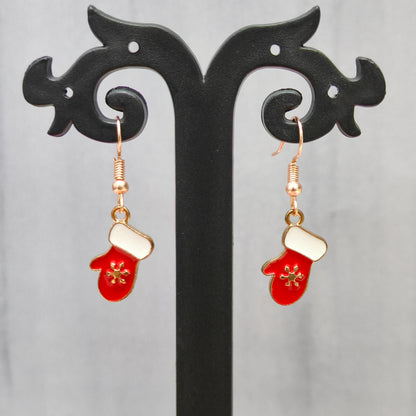 Snowflake Glove Rose Golden Christmas Earrings