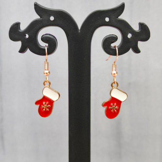Snowflake Glove Rose Golden Christmas Earrings